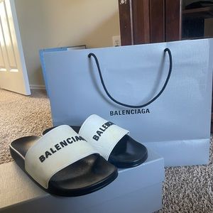 White on black balenciaga slides